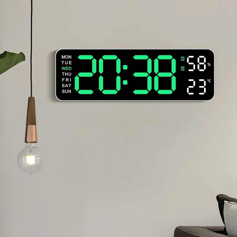 Smart LED Silent Wall Clock With Thermometer And Calendar white