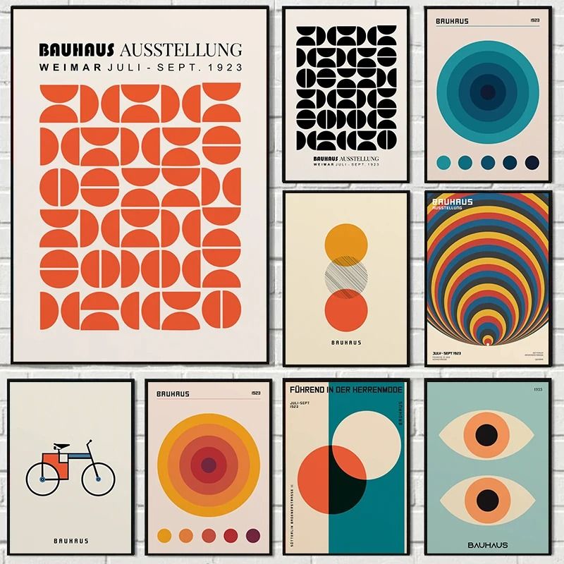 Abstract Bauhaus Wall Art Orange Geometric Canvas Poster Decor 20 30x40 Cm no Frame