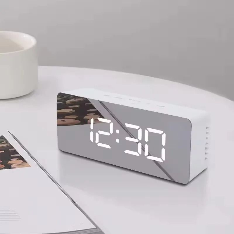 LED Mirror Digital Clock | Smart Desktop Alarm & Night Light white