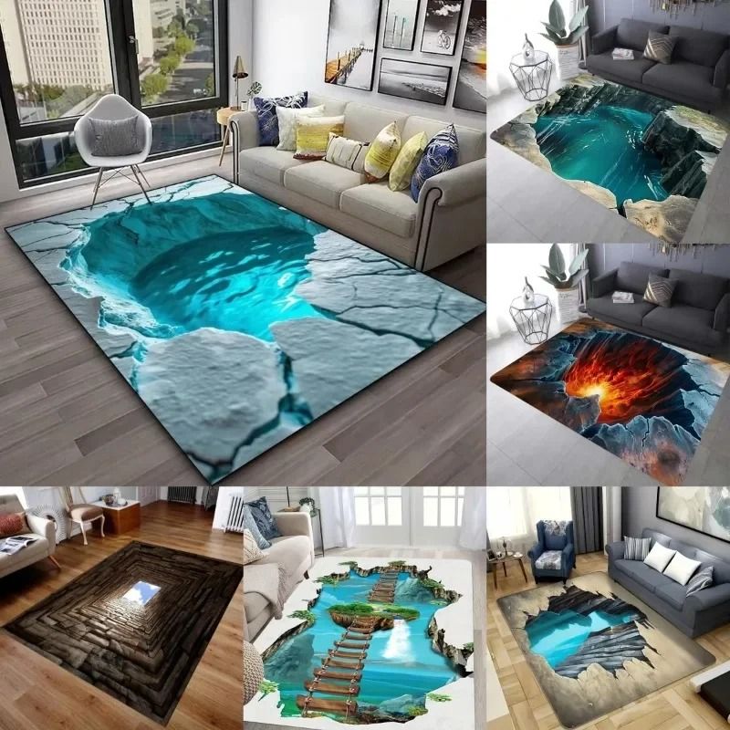 3D Ocean Desert Crack Rug Non Slip Washable Beach Style Carpet 10 120x160 Cm