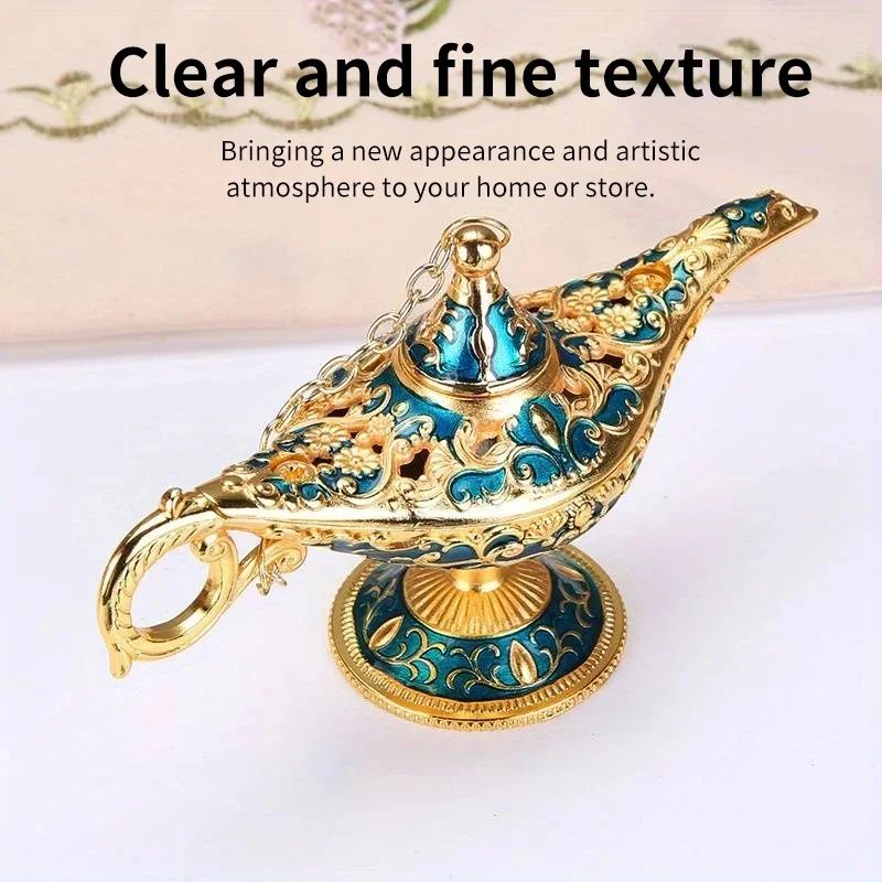 Vintage Aladdin Lamp Decorative Metal Ornament gold Blue