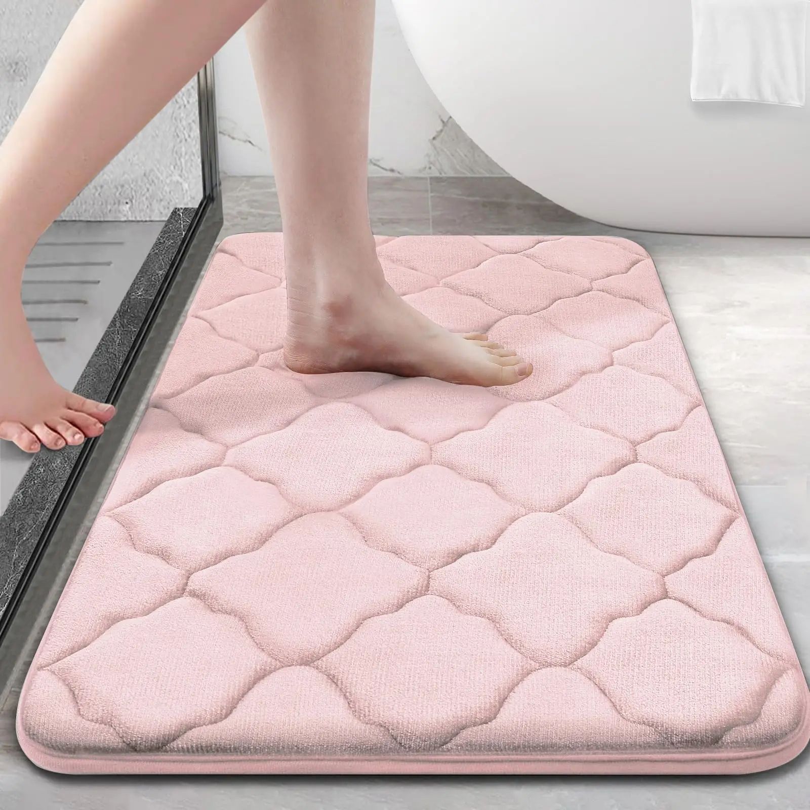 Homaxy Memory Foam Bath Mat Non Slip Soft Absorbent Bathroom Rug peach 24x36inch