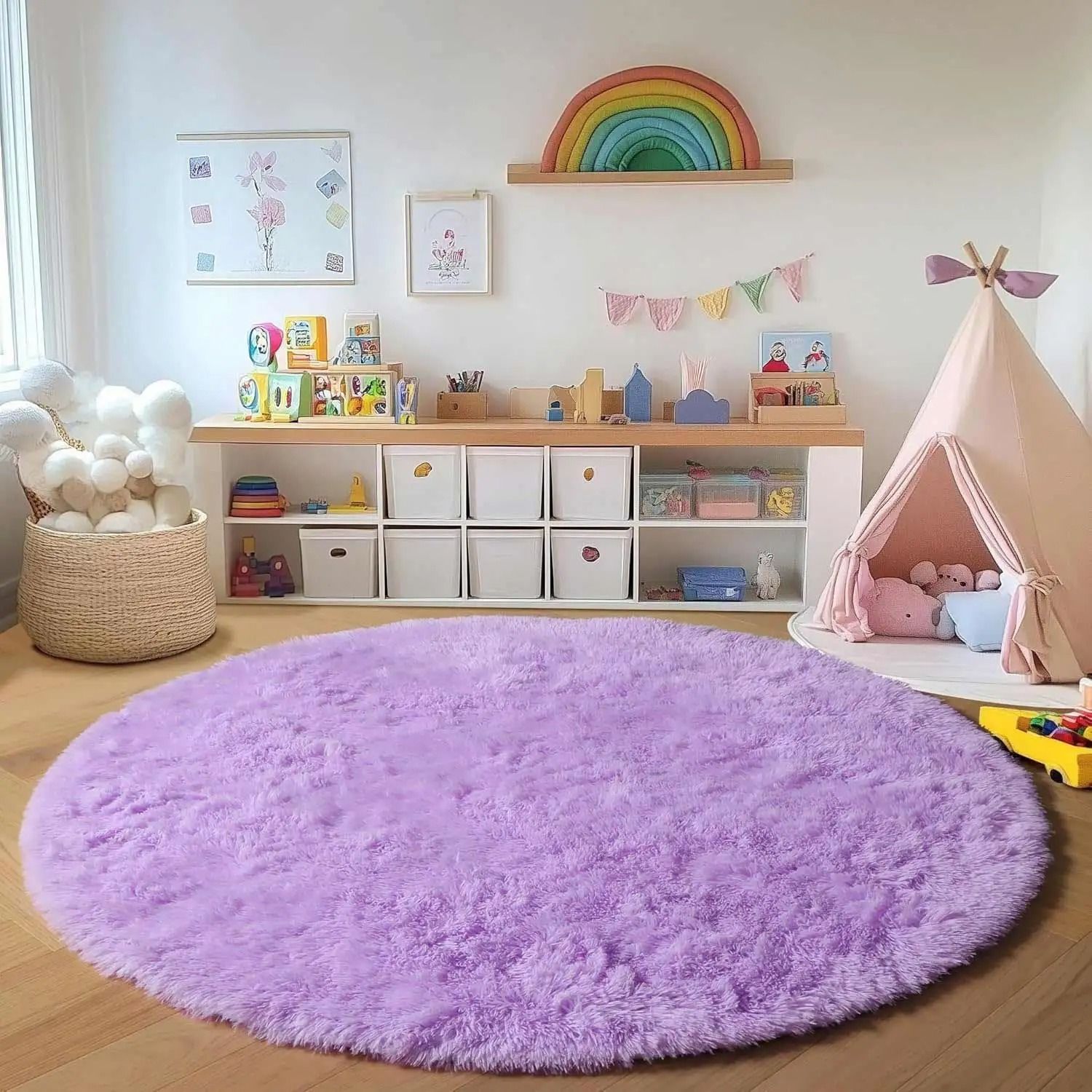 Round Fluffy Kids Plush Rug Soft Nursery Floor Carpet Baby Play Mat dark Gray 100 Cm