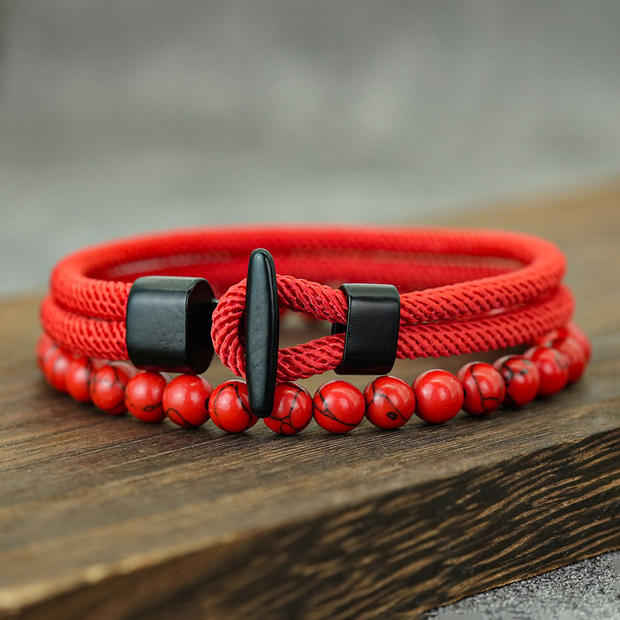 Men Nautical Rope Bracelet With Natural Malachite Beads Handmade Hook Clasp blue