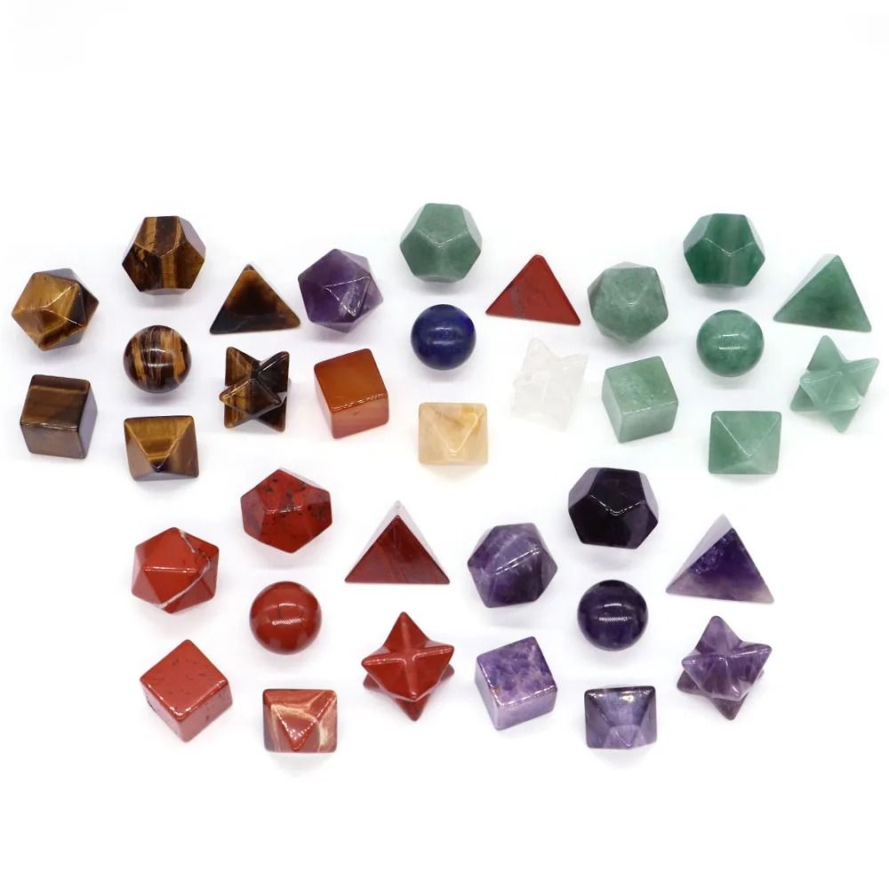 Platonic Solid Crystal Set Sacred Geometry Chakra Healing Reiki Stones 02 1 Set