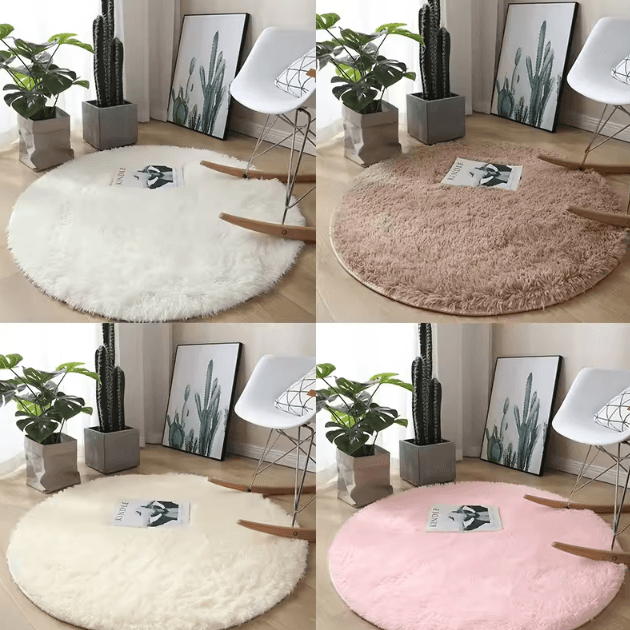 Fluffy Round Plush Carpet Soft White Non Slip Area Rug For Bedroom & Living Room pink 200cm Diameter