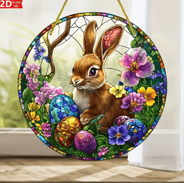 Acrylic Easter Bunny Window Hanging 2D Suncatcher Decor With Eggs & Flowers For Spring Home & Garden Acrylic Easter Bunny Window Hanging 2D Suncatcher Decor With Eggs & Flowers For Spring Home & Garden