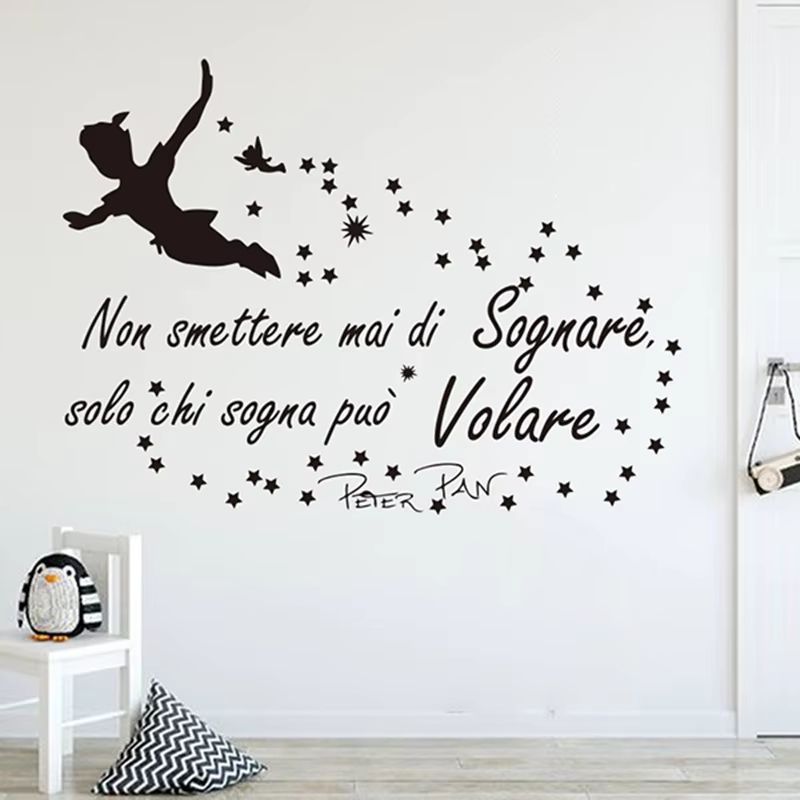 Italian Peter Pan Quote Wall Sticker Inspirational Nursery Kids Room Decor pink 33.46x24.80in