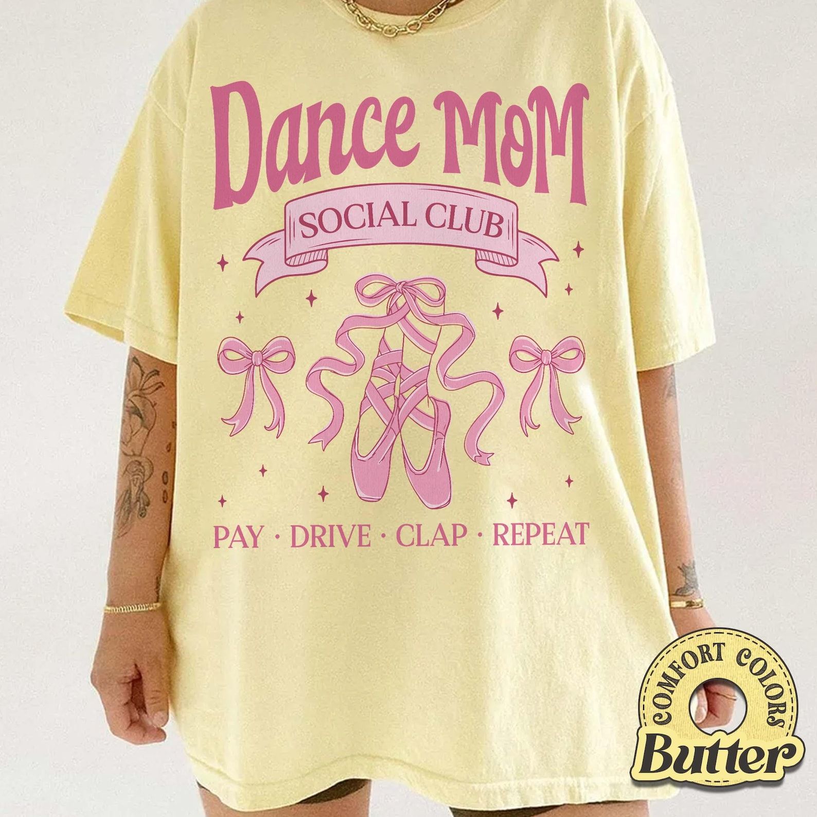 Dance Mom Social Club Shirt, Ballet Shoes, Coquette Bow Tee, Garment Dyed dark Grey l sweatshirt