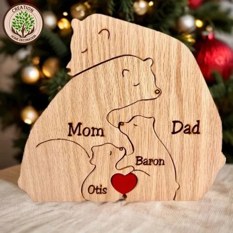 Custom Hand Carved Bear Family Puzzle | Personalized Wooden Art Ornament & Fathers Mothers Day Keepsake 6 Bears no Customized