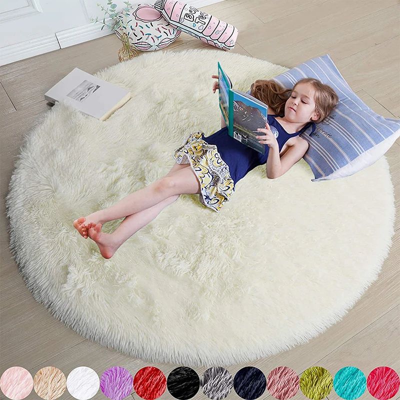 Blush Cloud Fluffy Round Rug Soft Plush Shaggy Bedroom Carpet For Kids & Cozy Living Spaces white diameter 120cm