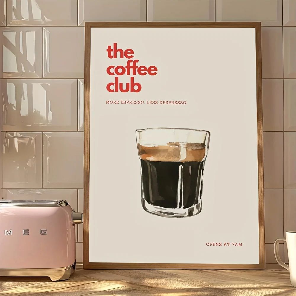 Retro Coffee Club Canvas Print Chic Beige Aesthetic Wall Art For Kitchen, Cafe & Home Decor ct100 4 11.81 15.75 In Unframed