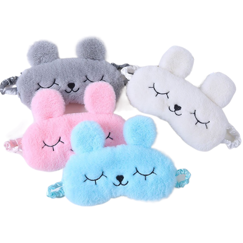 Cute Cartoon Rabbit Plush Sleep Mask For Comfortable Rest And Travel Aid white
