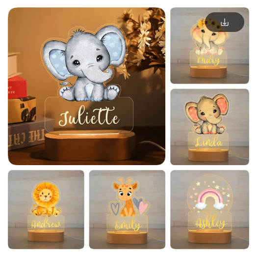 Personalized Animal Acrylic Night Light Custom Name LED Lamp For Kids 24dinosaur warm Light