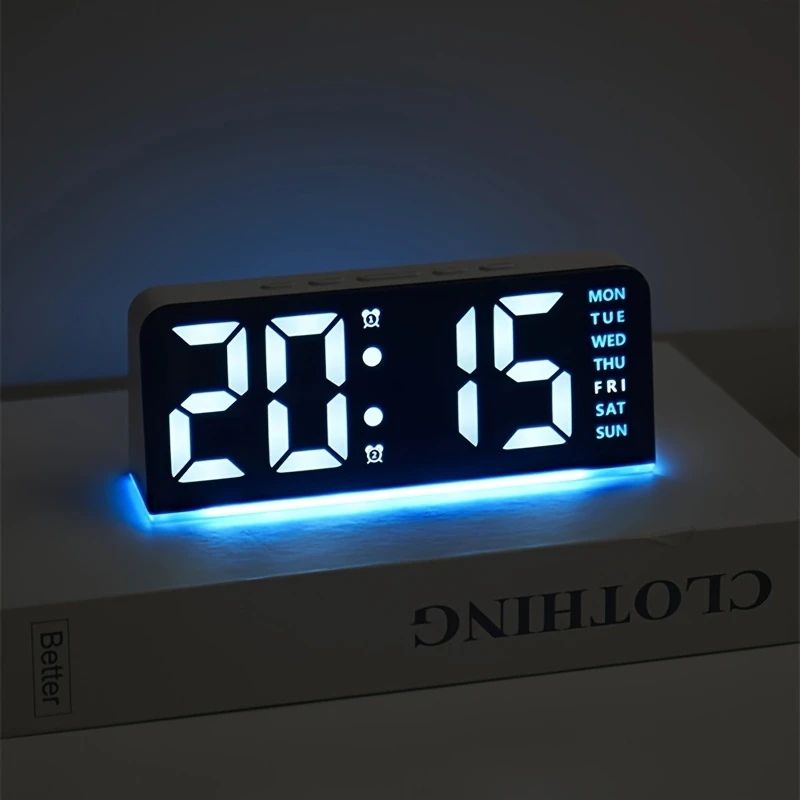 SmartGlow Digital LED Alarm Clock With Temperature & Night Light white Shell blue