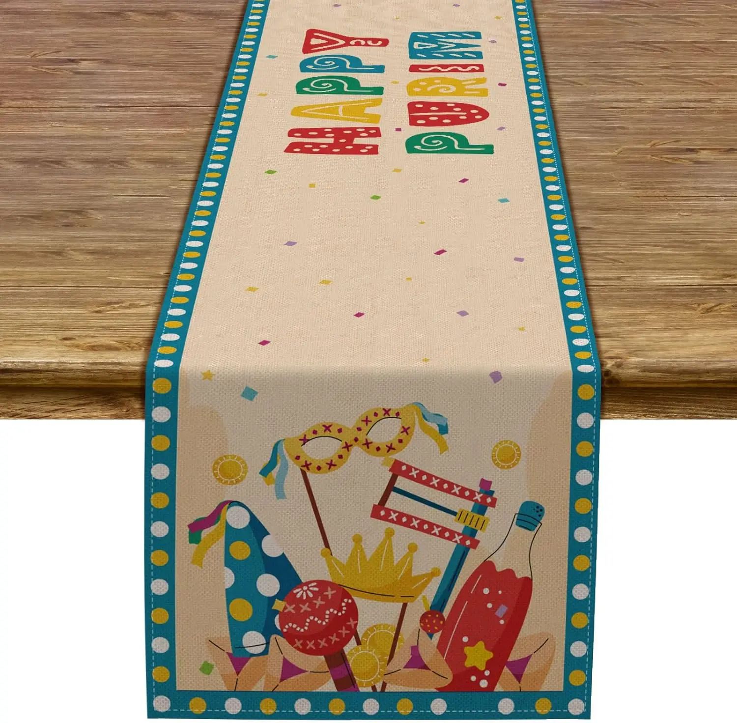 Purim Linen Table Runner Festive Jewish Holiday Table Decor For Elegant Celebrations 150x33cm 59x13inch