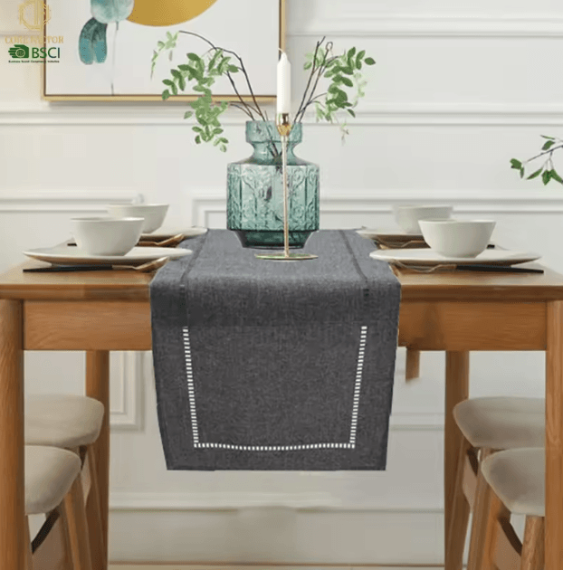 Classic Linen Table Runner Rustic Farmhouse Dining Table Decor dark Gray 32x280cm