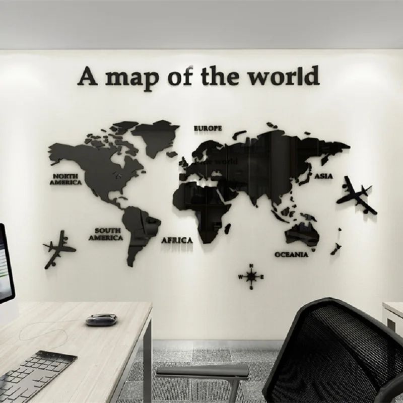 3D Acrylic World Map Wall Sticker Modern Crystal Wall Decor For Living Room & Office red m: 47.2 23.6 In