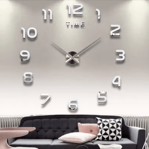 Modern 3D DIY Wall Clock Large Acrylic Mirror Decorative Quartz Clock 063 Silver 3d Diameter100 130cm