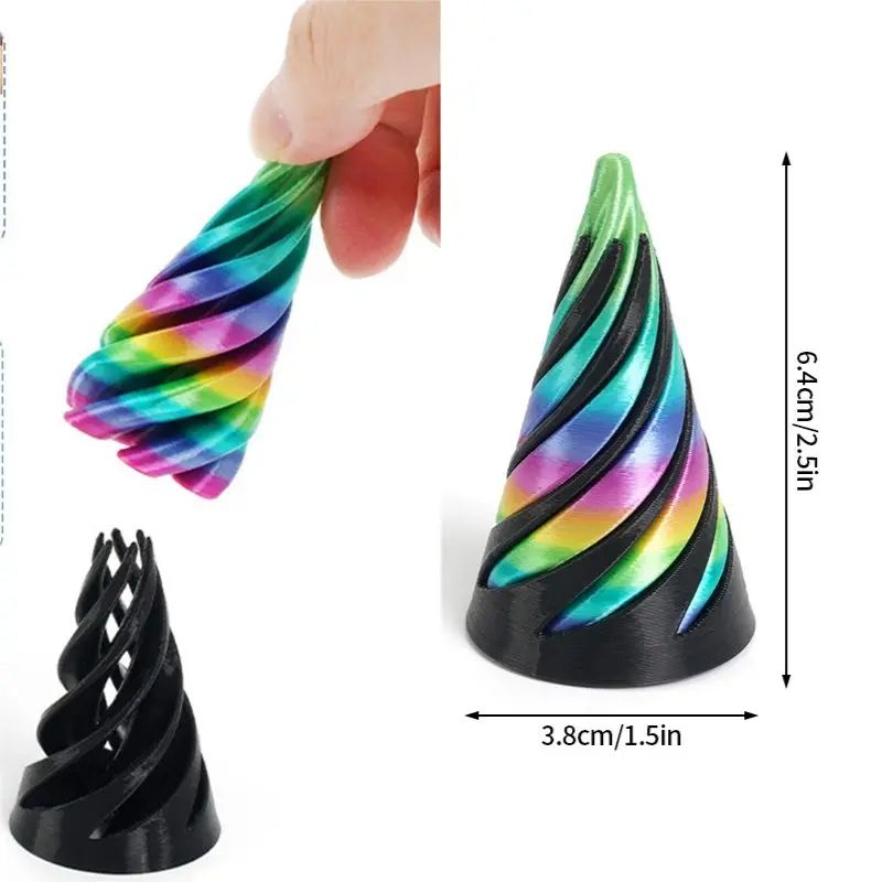 3D Printed Rotating Pyramid Fidget Toy Anti Stress Spiral Cone 15 s