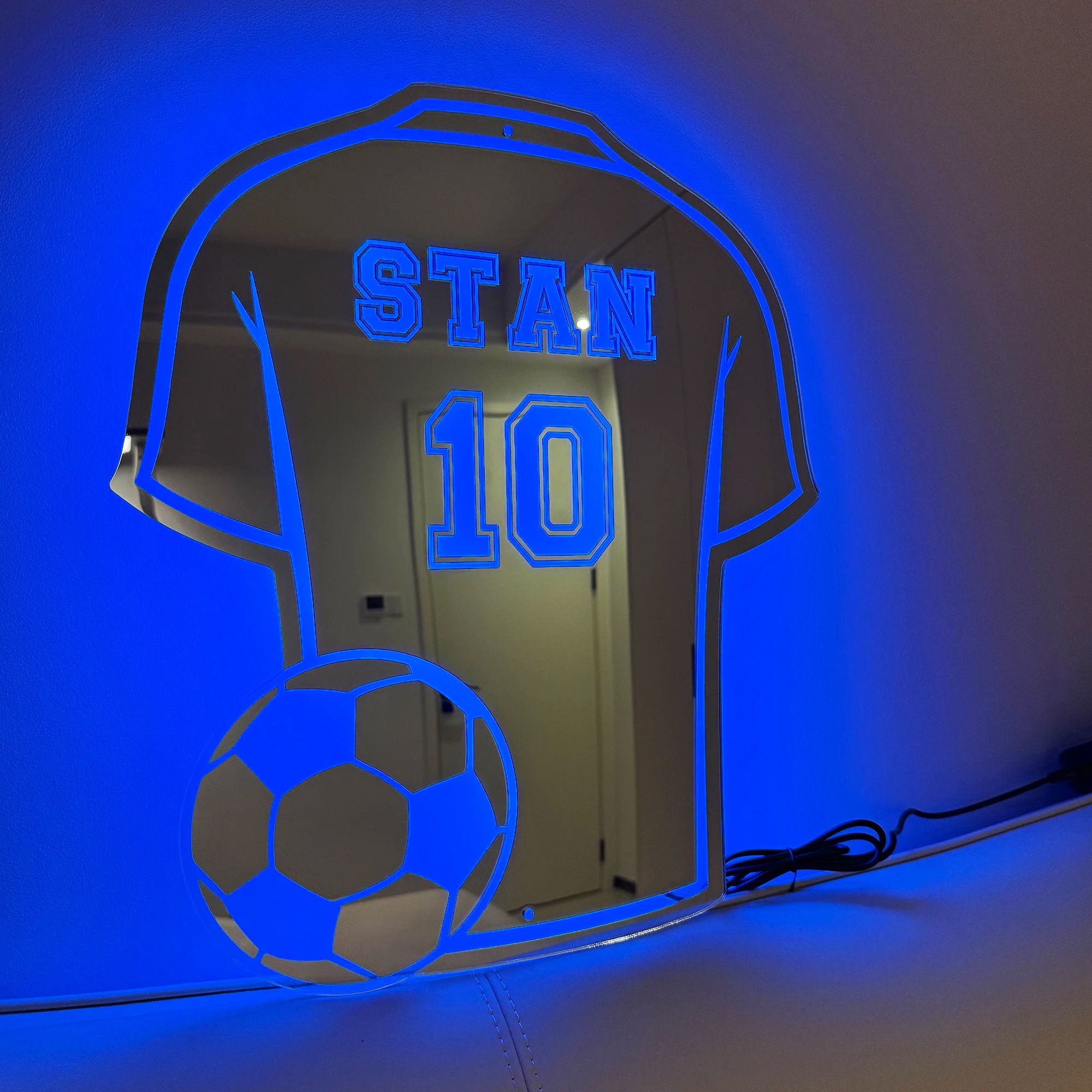 Custom Football Shirt LED Mirror Personalized Acrylic Wall Decor With Remote & App Control Custom Football Shirt LED Mirror Personalized Acrylic Wall Decor With Remote & App Control