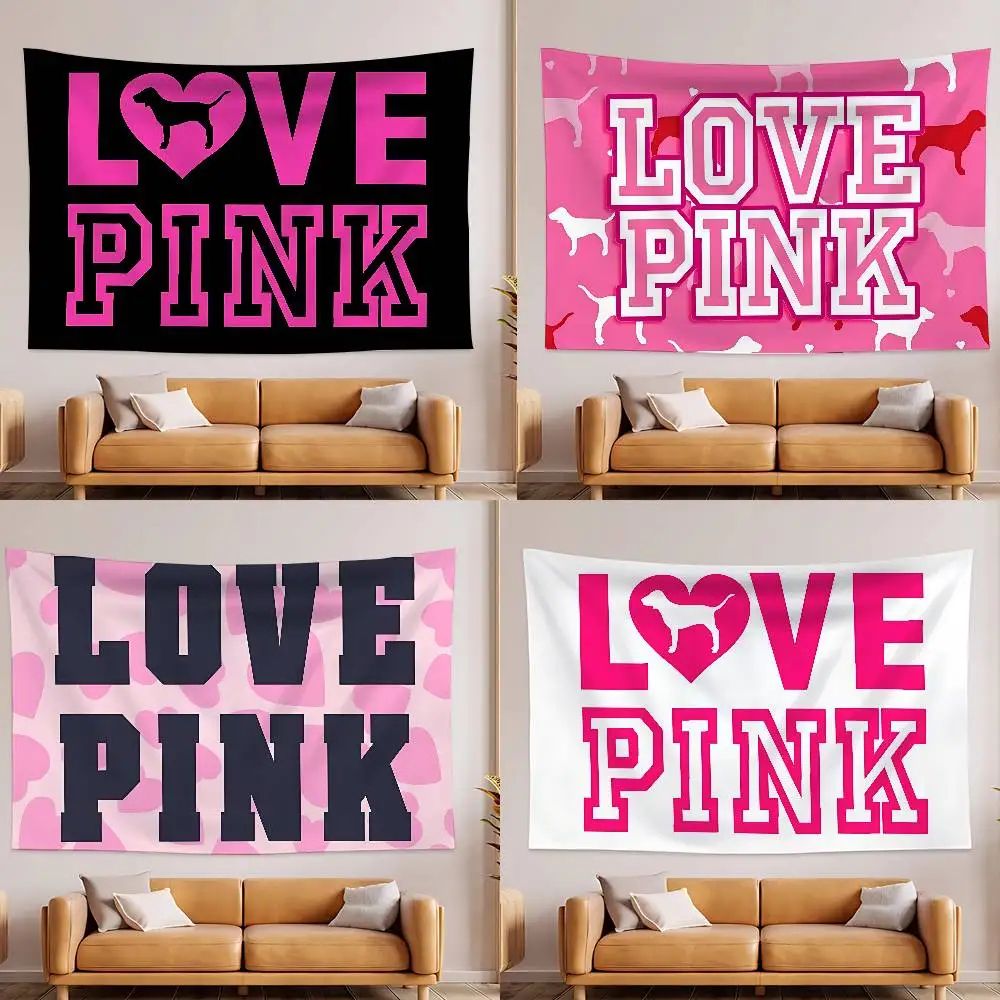 Love Pink Pink Tapestry Wall Hanging Tapestry For Bedroom, Dorm, And Aesthetic Room Decor 3 90x120cm