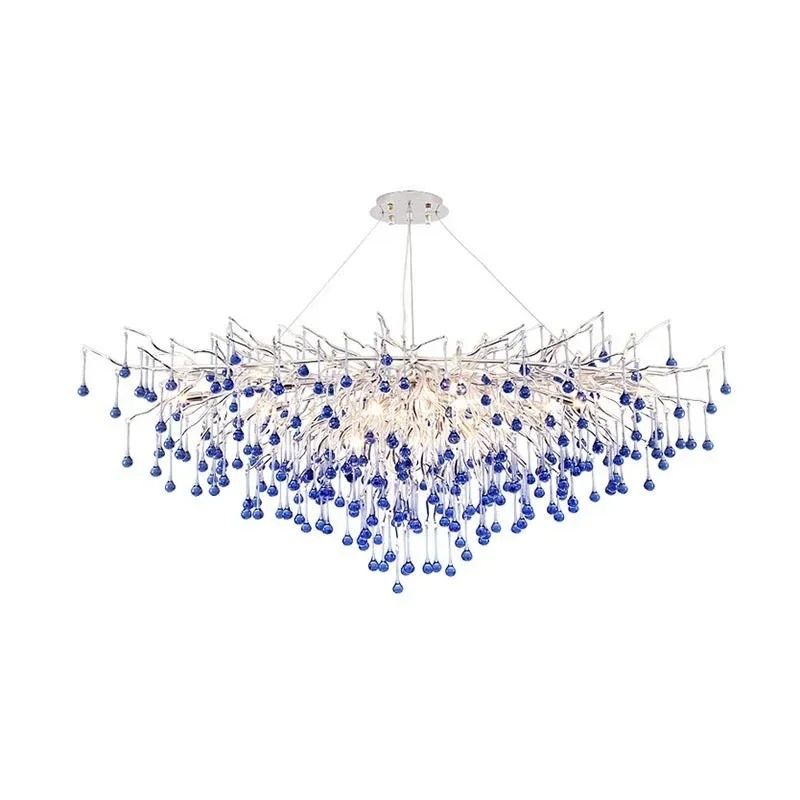 Luxury Modern Branch Crystal Chandelier Teardrop Ceiling Light For Dining And Living Room blue Length 80 Cm neutral Light