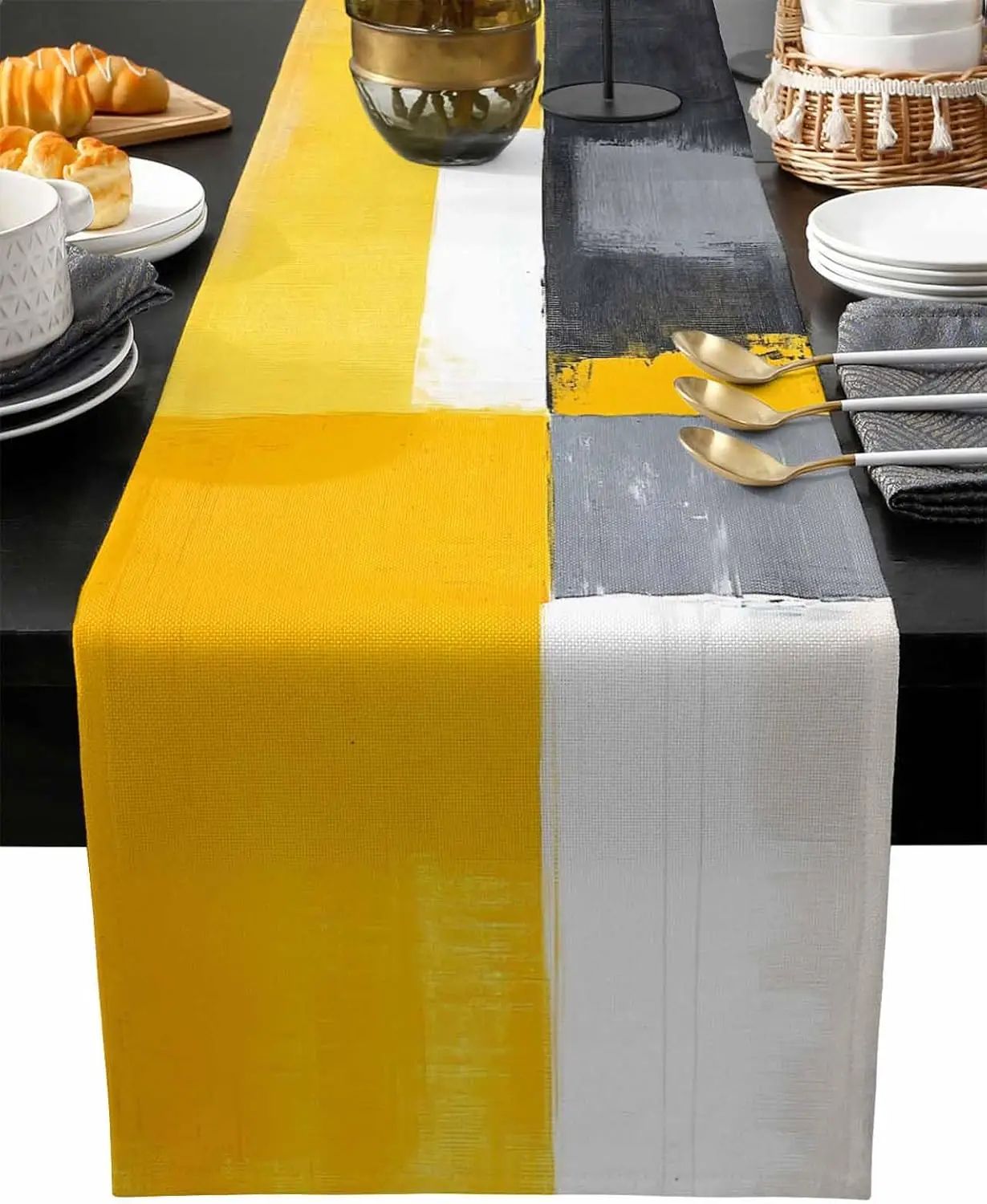 Modern Yellow Linen Table Runner Geometric Table Decor For Stylish Dining Spaces 200x33cm 78.7x13inch
