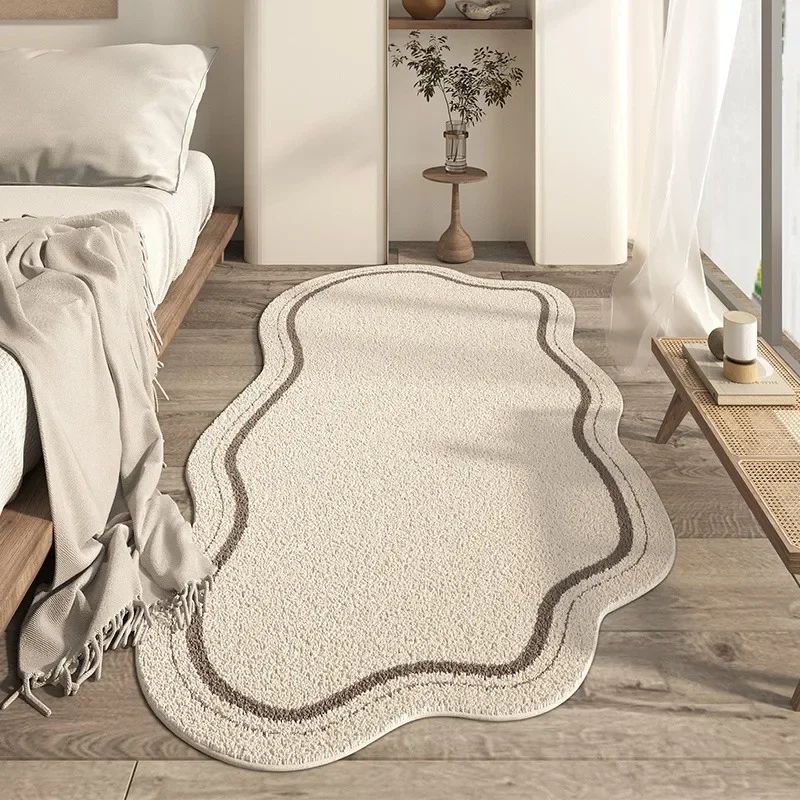 Cream Irregular Plush Area Rug Minimalist Soft Non Slip Carpet For Bedroom & Living Room b 31.5 X 47.2 In