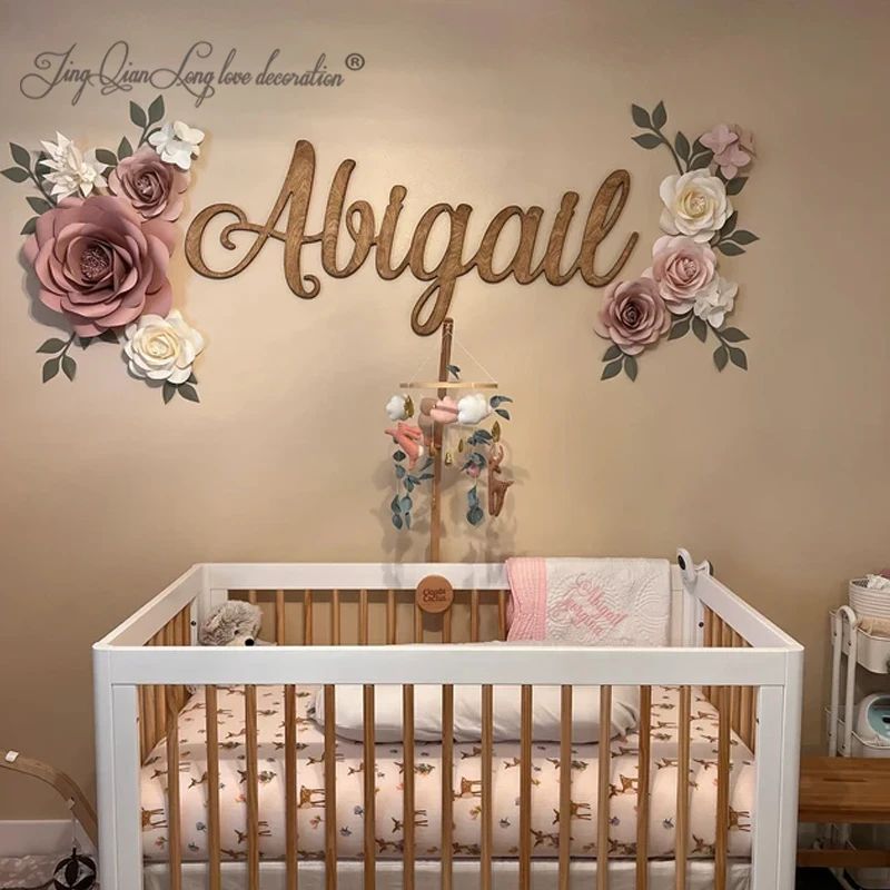 Custom Wooden Name Sign For Nursery Personalized Baby Wall Decor wood Color 35cm Wide