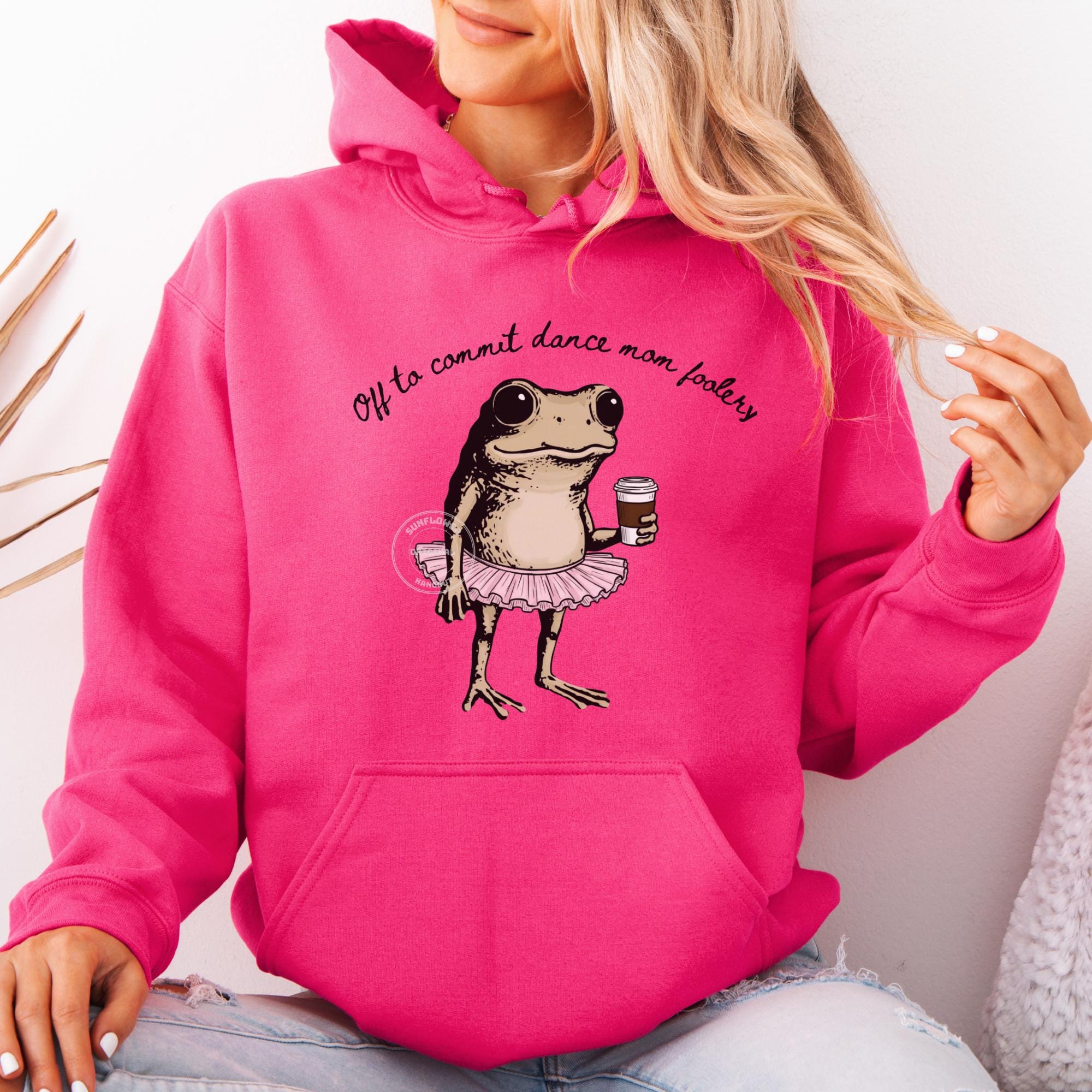 Mom Foolery Hoodie, Funny Dance Mom Frog Sweatshirt, Senior Competition Crew Neck, Ballet Fan Gift light Green s sweatshirt