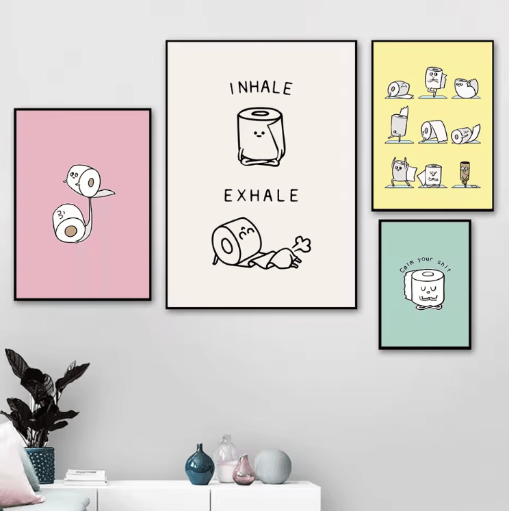 Funny Toilet Paper Yoga Canvas Poster Minimalist Bathroom Wall Art Decor d 30x45cm No Frame