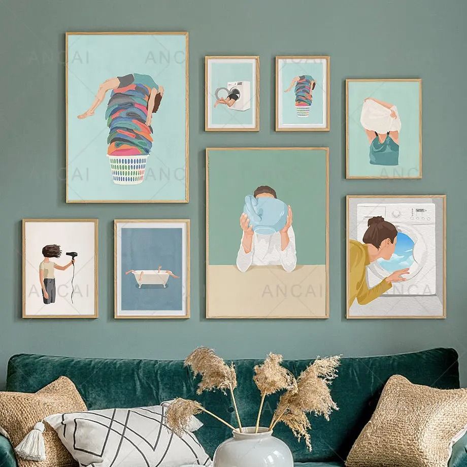 Laundry Girl Canvas Wall Art Nordic Poster Print For Bathroom And Laundry Room Decor b 50x75 Cm no Frame