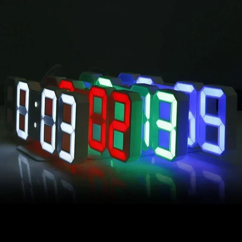 3D LED Digital Wall Clock With Temperature Date And Alarm Display 07