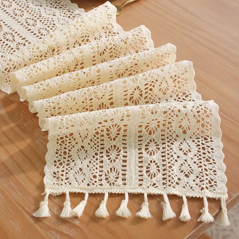 Textile Narrative Sculpture High Definition Crochet Lace Architectural Runner white D 9.4 X 86.6 In