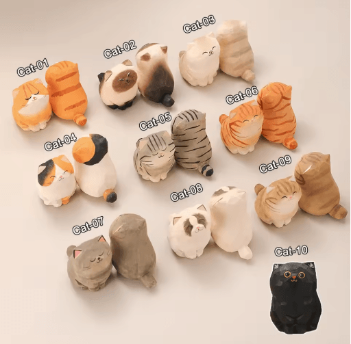 Handcrafted Wooden Cat Figurine Cute Carved Kitten Decor For Desk & Home cat 02