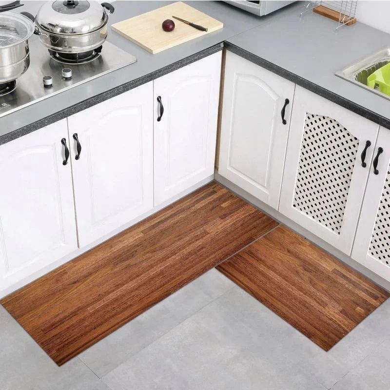 Modern Wood Grain Printed Floor Mat | Non Slip Kitchen & Bathroom Runner | Minimalist Entrance Doormat For Home Decor 6 60 X 90 Cm