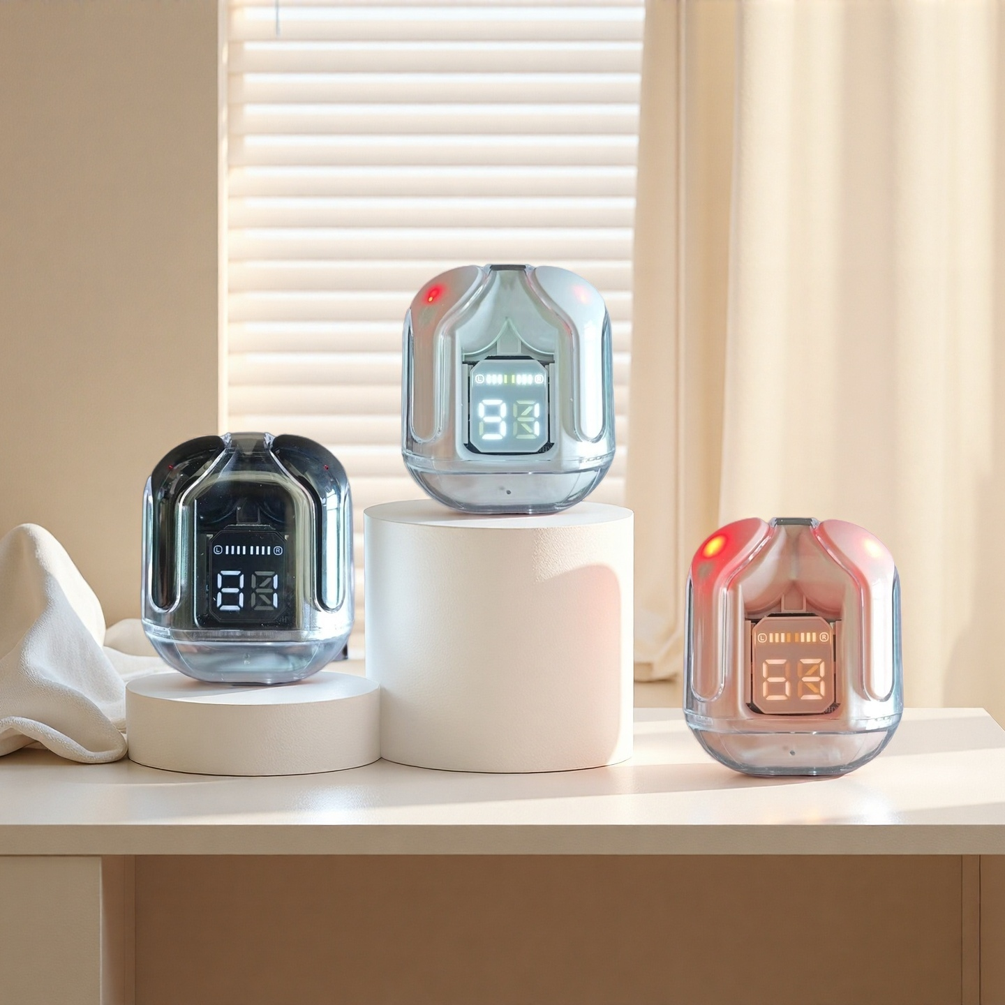 CrystalView Transparent Wireless Earbuds With LED Display And HiFi Stereo Sound green