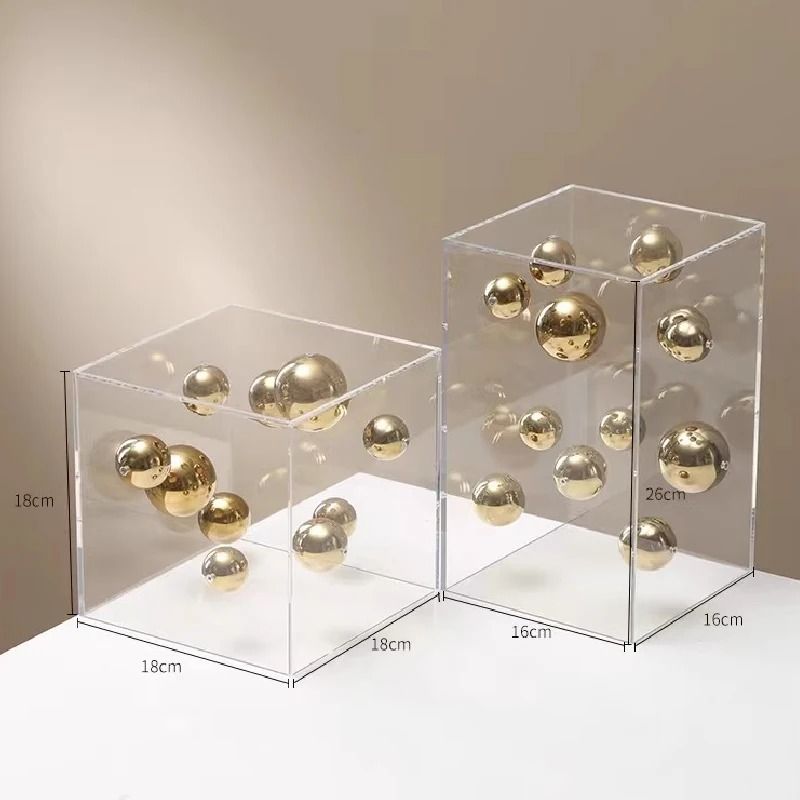 Clear Acrylic Square Display Box Decorative Sphere Cover Modern Home Decor a