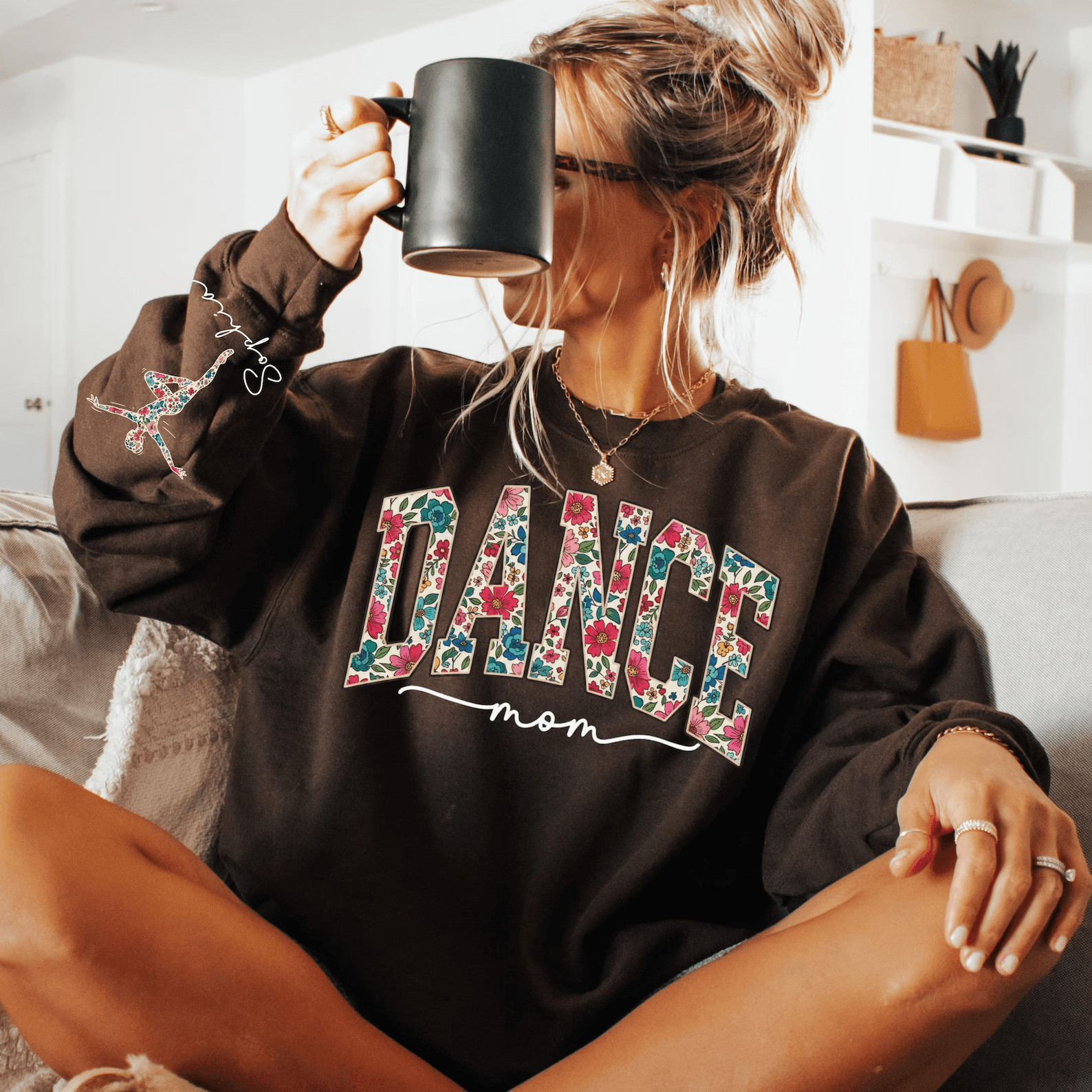 Custom Floral Dance Mom Sweatshirt Personalized Name Sleeve Mama Crewneck Gift light Orange 3xl sweatshirt