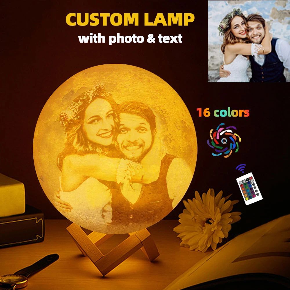 Personalized 3D Moon Lamp Custom Photo LED Night Light Romantic Gift For Home Decor 3 Colors 5.91in
