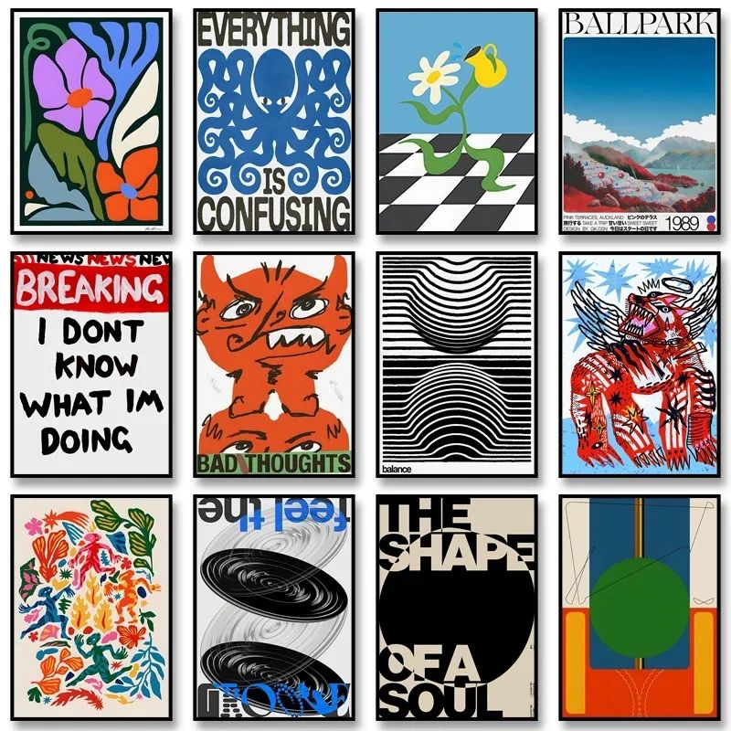 Retro Abstract Canvas Wall Art Vintage Aesthetic Poster For Living Room Decor 18 11.8 X 15.7 In