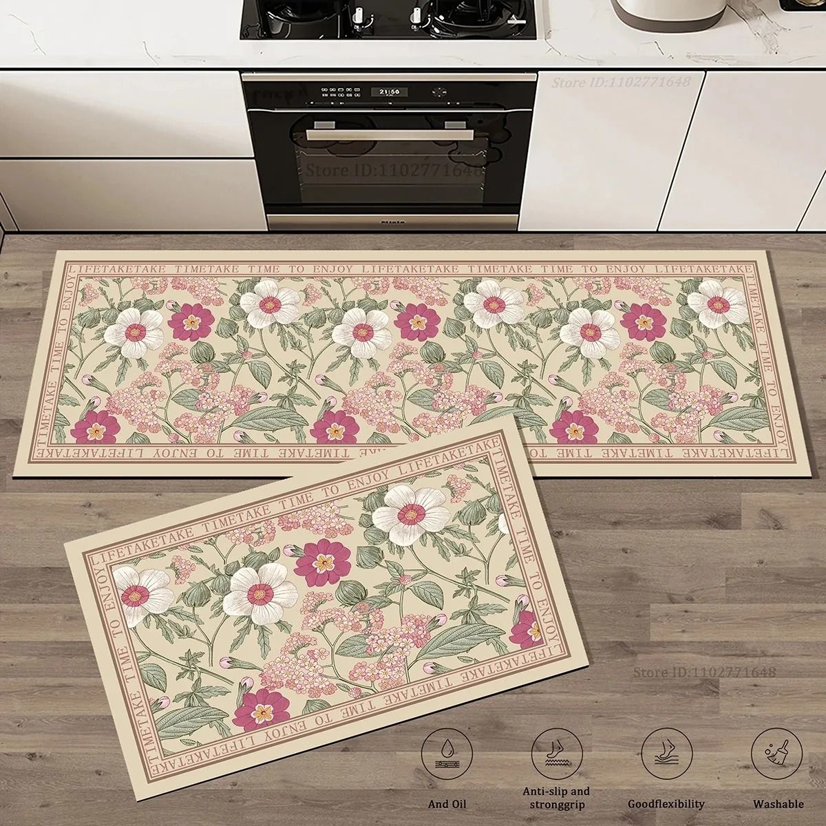 Floral Non Slip Kitchen Rug Absorbent Anti Fatigue Floor Mat c 50x80 Cm one Piece