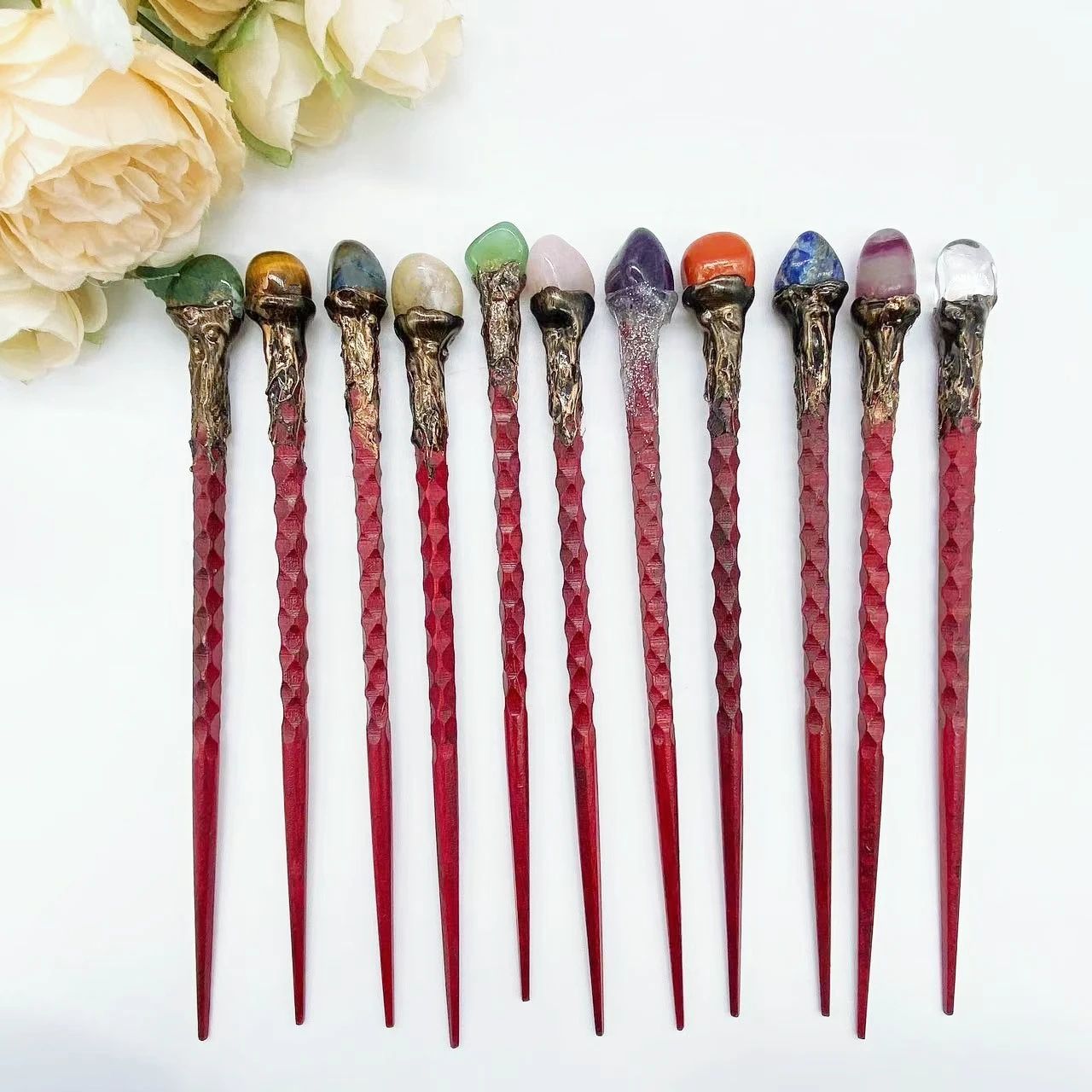 Rose Quartz Crystal Wand Healing Stick Decor amethyst