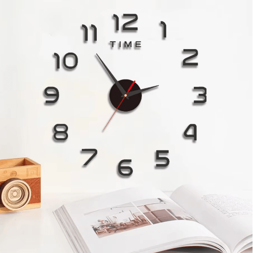 Large 3D DIY Silent Wall Clock Modern Frameless Wall Sticker Decor b black