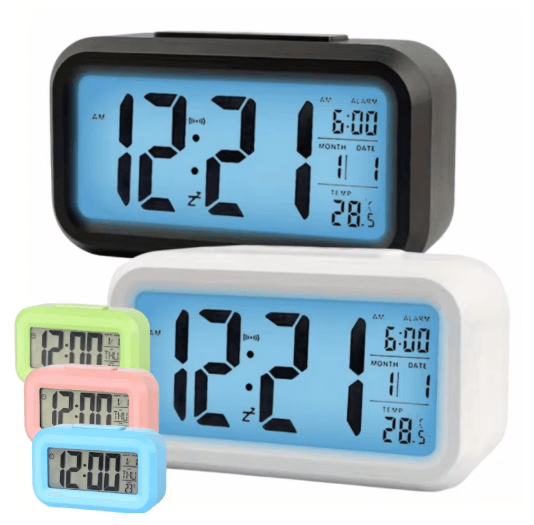 Smart Digital Alarm Clock With LCD Display Temperature Calendar & LED Backlight 2 color 2pcs