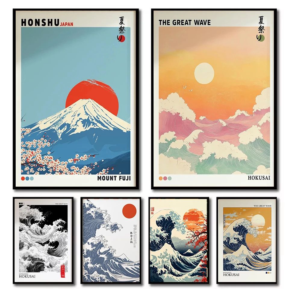 Hokusai Inspired Mount Fuji Wave Canvas Japanese Sunrise Landscape Wall Art For Modern Home Decor ct1025 3 11.81 X 17.72 In unframed