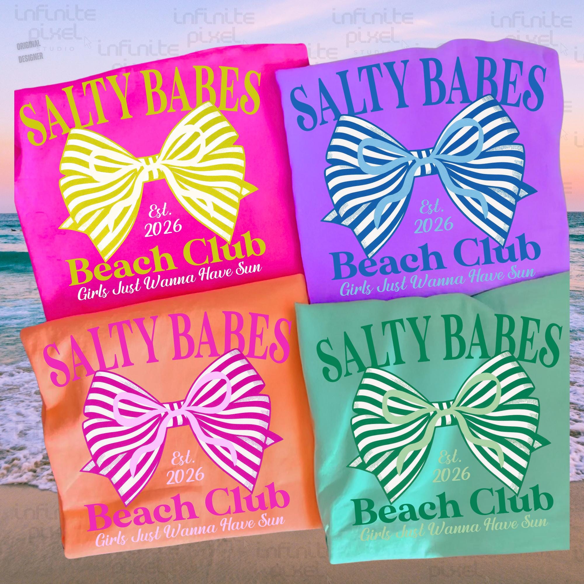 Salty Babes Beach Club Shirt Bow Graphic Summer Beach Vacation Tee pink s sweatshirt