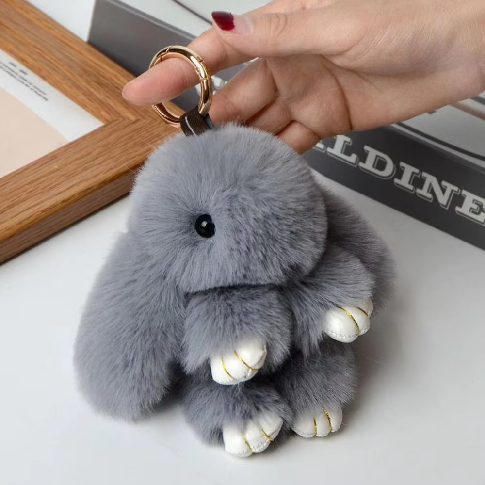 Fluffy Bunny Plush Keychain Cute Rabbit Doll Bag Charm Soft Gift Toy brown