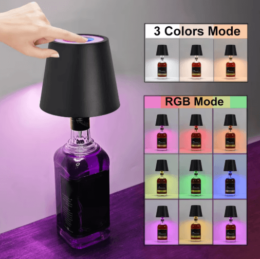 Wireless LED Wine Bottle Lamp Rechargeable Touch Control Table Light For Outdoor & Dining Ambiance a black rgb usb Plug